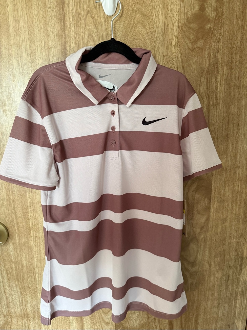 Nike Men's Wide-Stripe Polo in Mauve and Light Pink